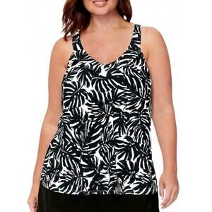 NEW ISLAND ESCAPE racer back underwire tankini - plus in black leaves